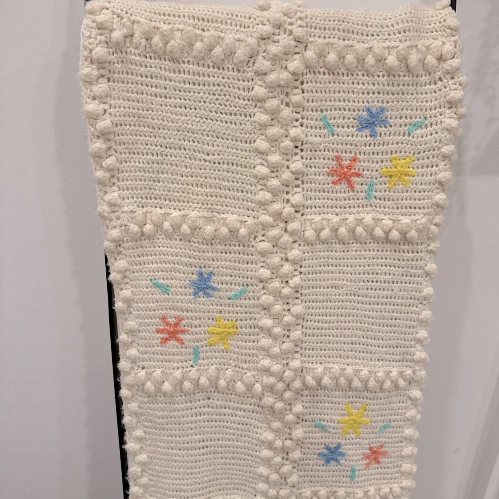 Handmade Crochet Blanket with Colorful Accents
